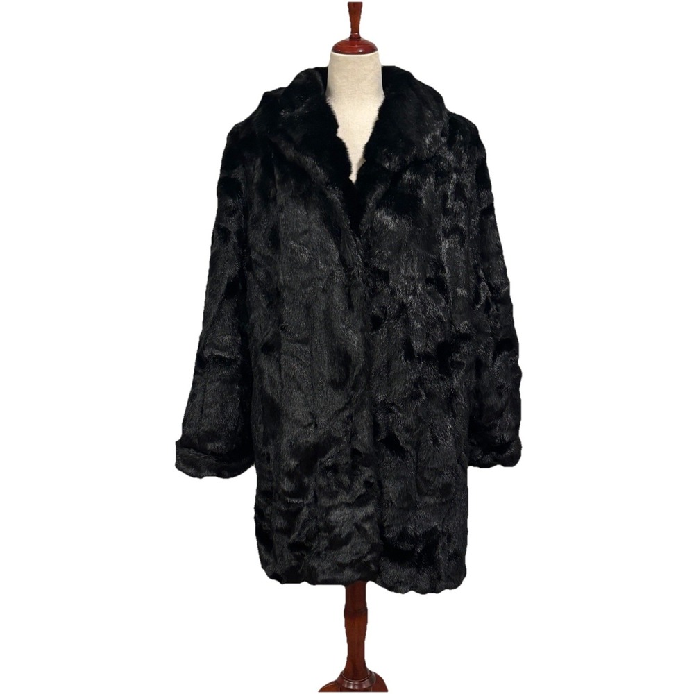 Dennis Basso Faux Fur Coat Black Size‎ 1X Luxurious Warm Outerwear EUC